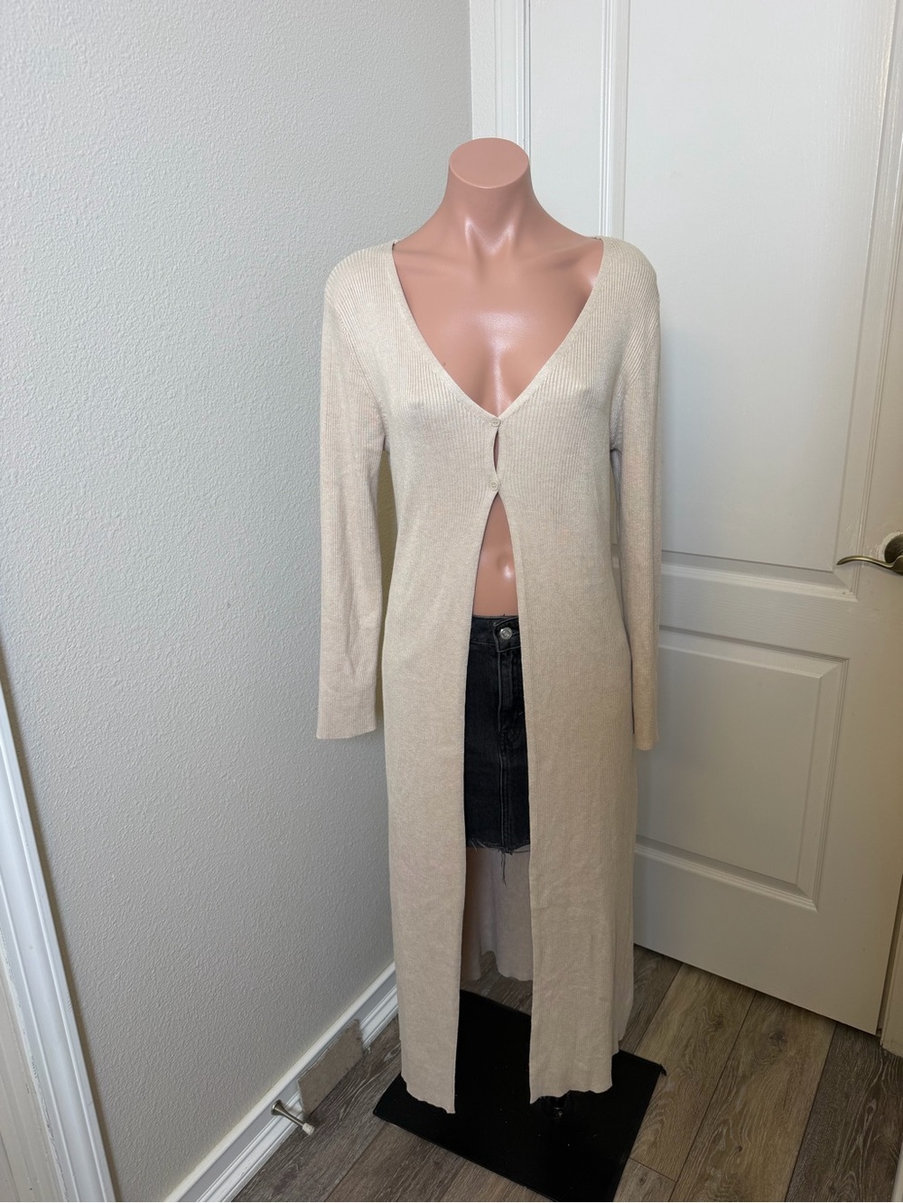 Pink Rose Longline Cream Knit Cardigan Sz XL